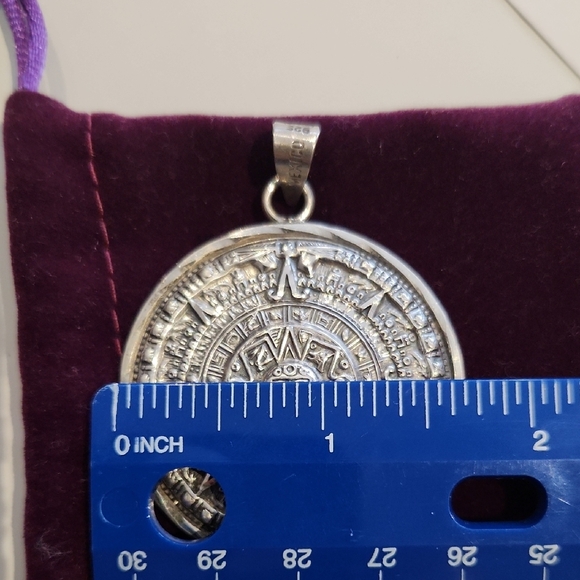 Silver Aztec Calendar Pendant - Picture 5 of 5